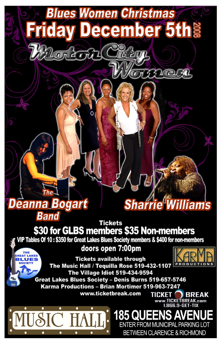 Motor City Women & Detroit Express, The Deanna Bogart Band and Sharrie Williams ( 5th Annual Christmas Party – Blues Women Christmas – For Participation House )